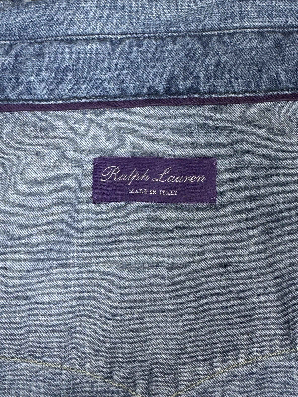 Ralph Lauren Purple Label Denim Western Shirt Size L — Mid Wash / Made In Italy