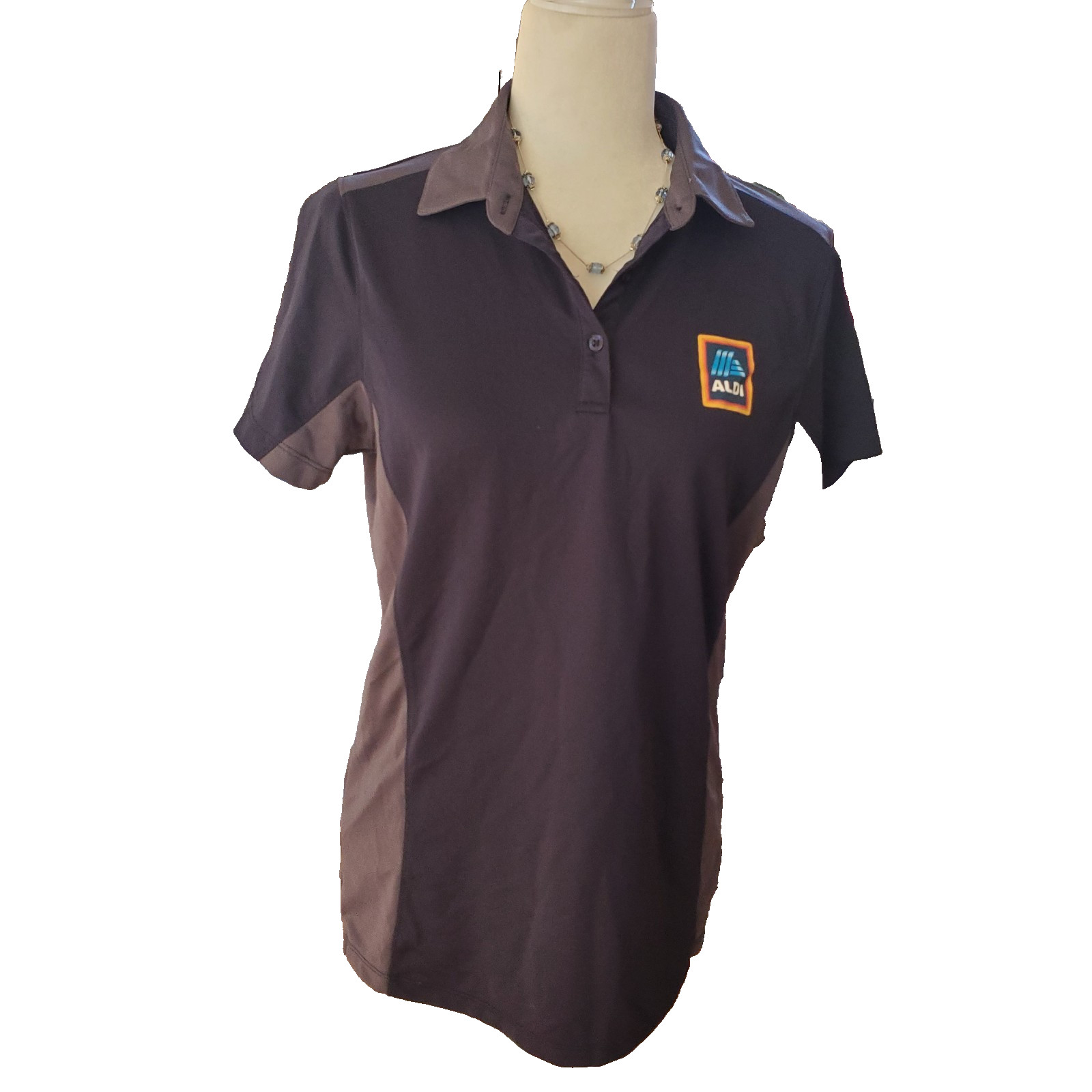 Aldi Store Womens Employee Shirt Medium Navy Gray w Logo Short Sleeve