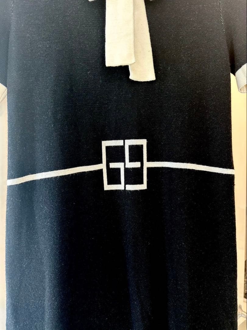 Gucci Knit Dress XS 82cm Length Black GG Logo Bow Tie Wool