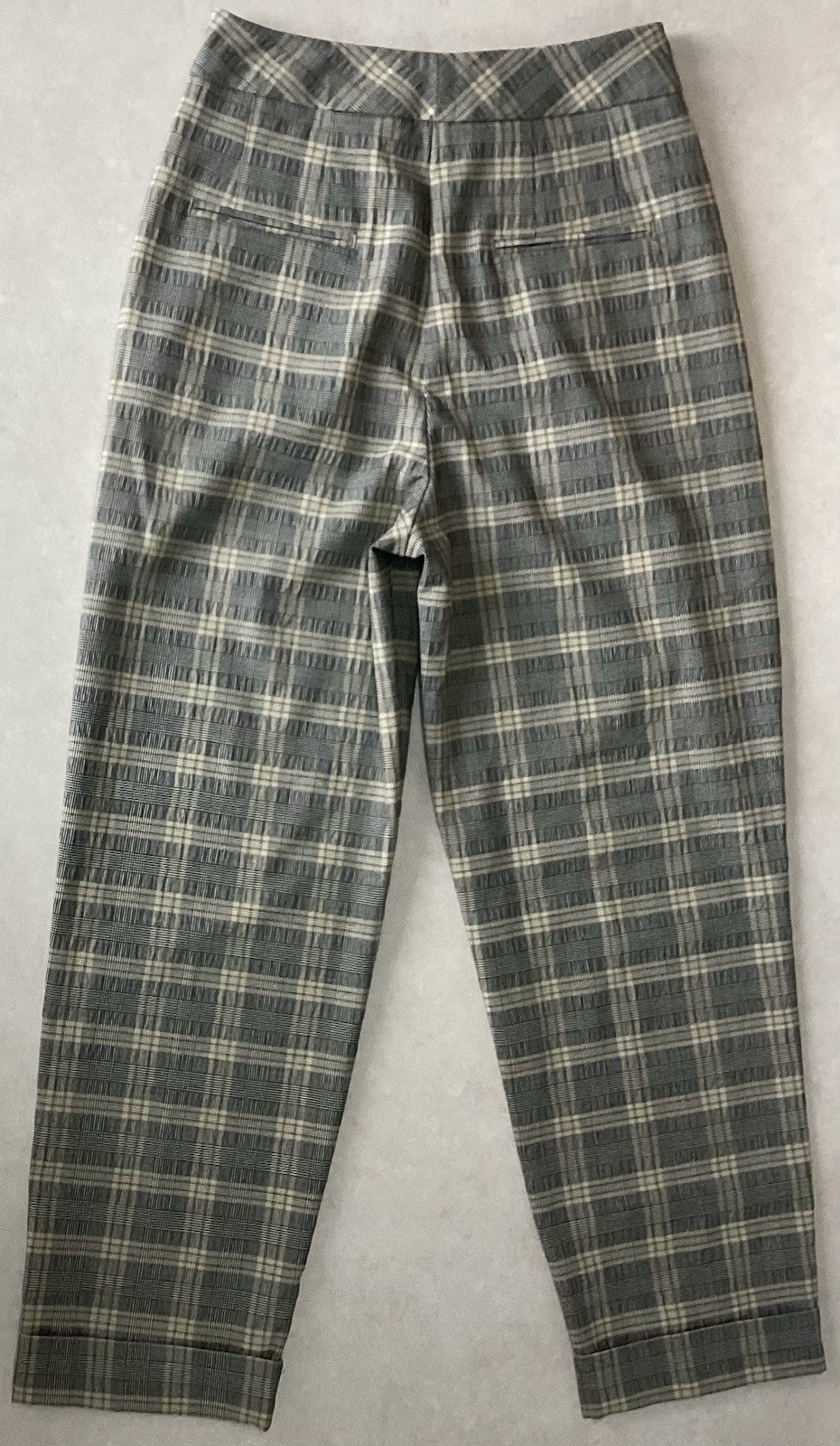BNWT LADIES M&S SLIM ANKLE MID RISE GREY CHECK TROUSERS SIZE 8 (410D)