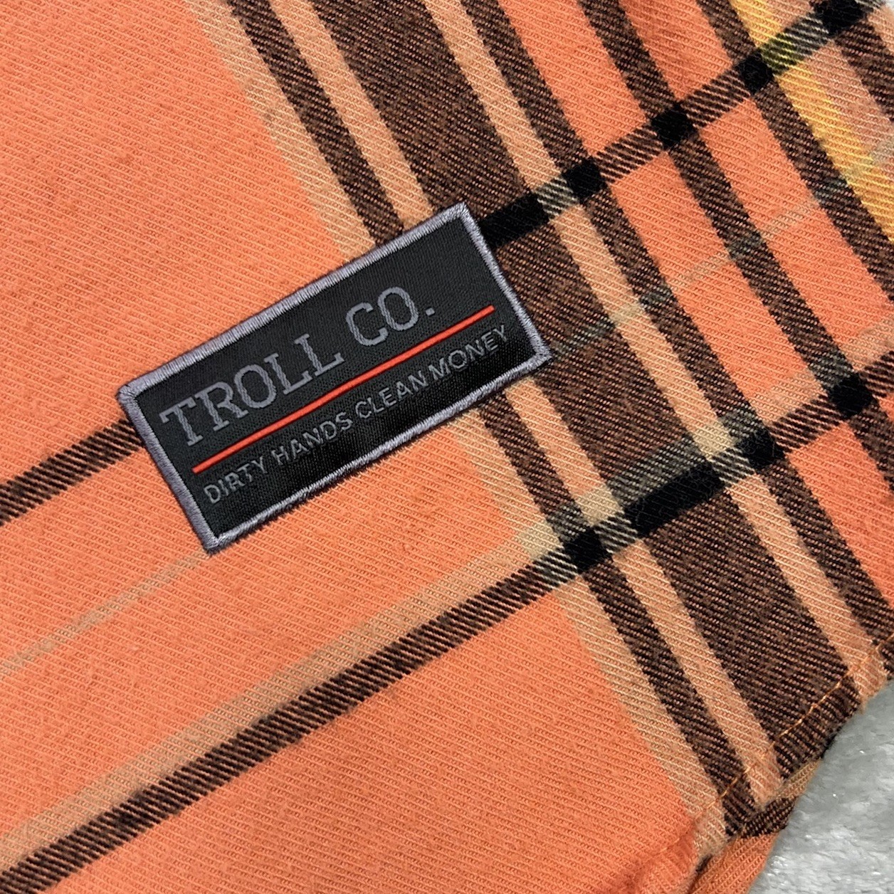 TROLL CO Men’s XL Flannel Shirt Orange Plaid Pearl Snap Street Workwear Utility