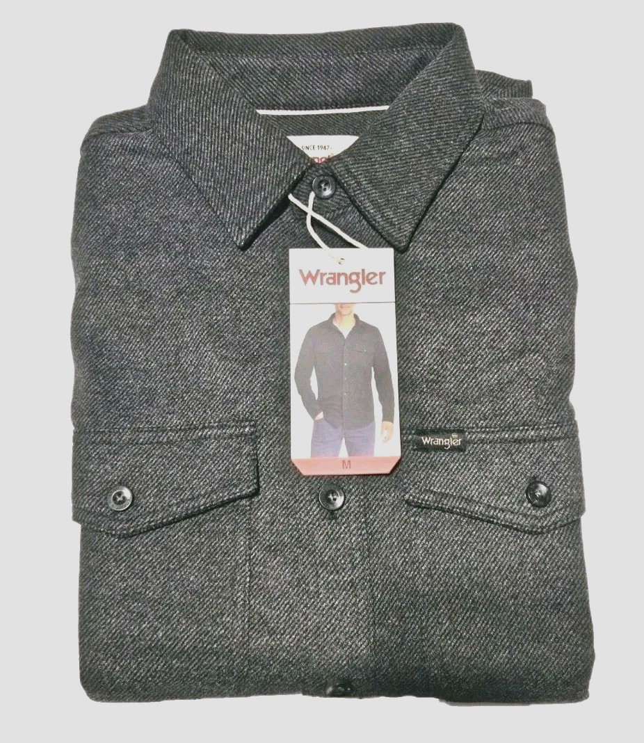 Wrangler Flannel Knit Men’s Shirt Button Down Size: Large 2-Way Stretch,Gray NWT