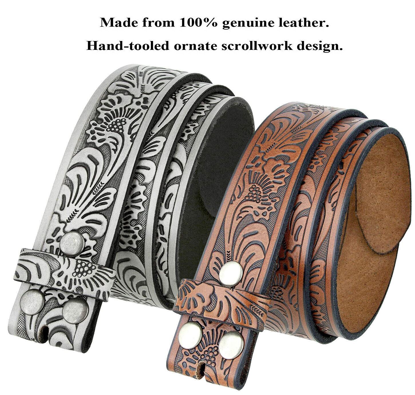 Western Floral Embossed Genuine Leather Belt Belt Strap 1-1/2”(38mm) Wide