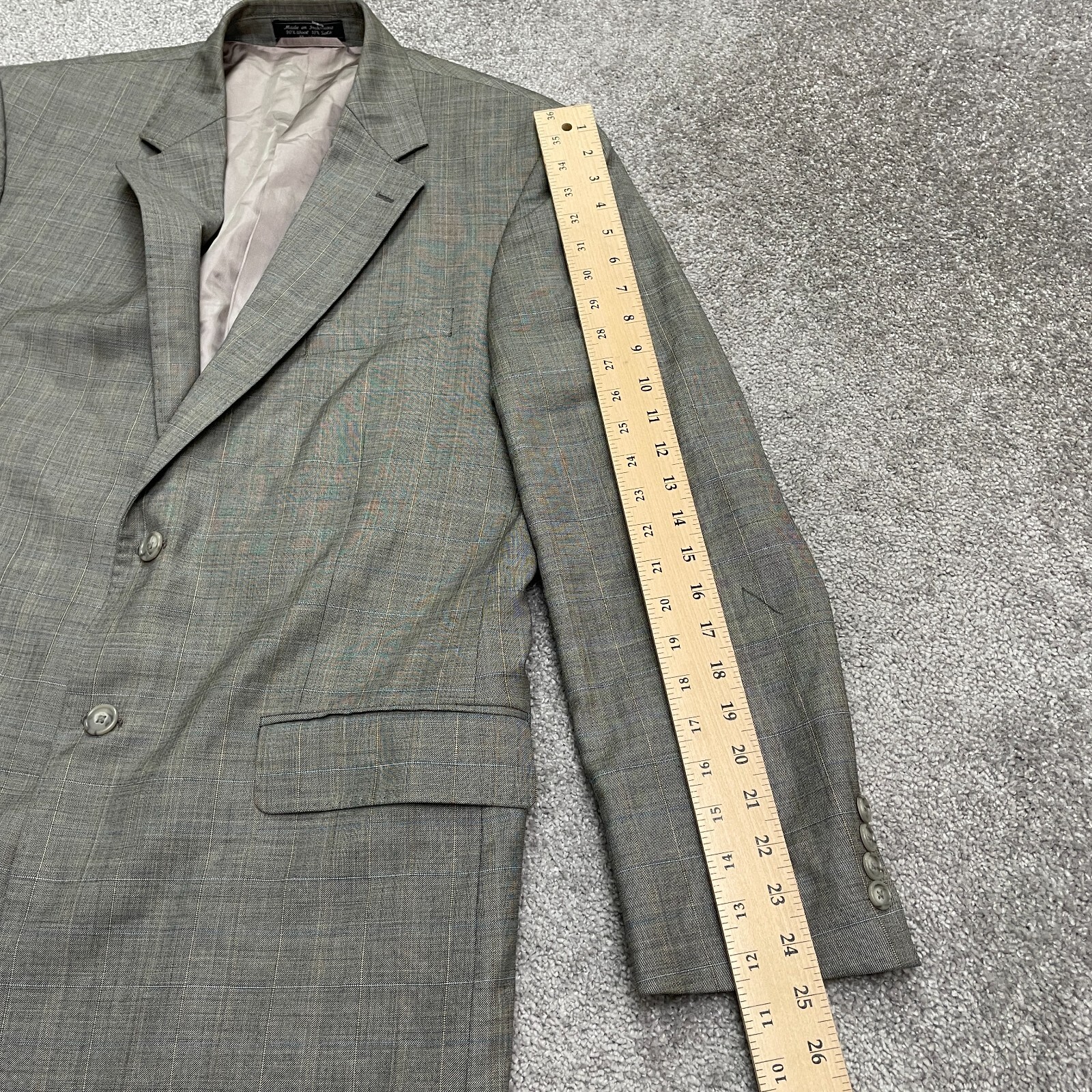 Haspel Wool Silk Suit Blazer Jacket Mens 42R Gray Plaid Single Vented Lined Work