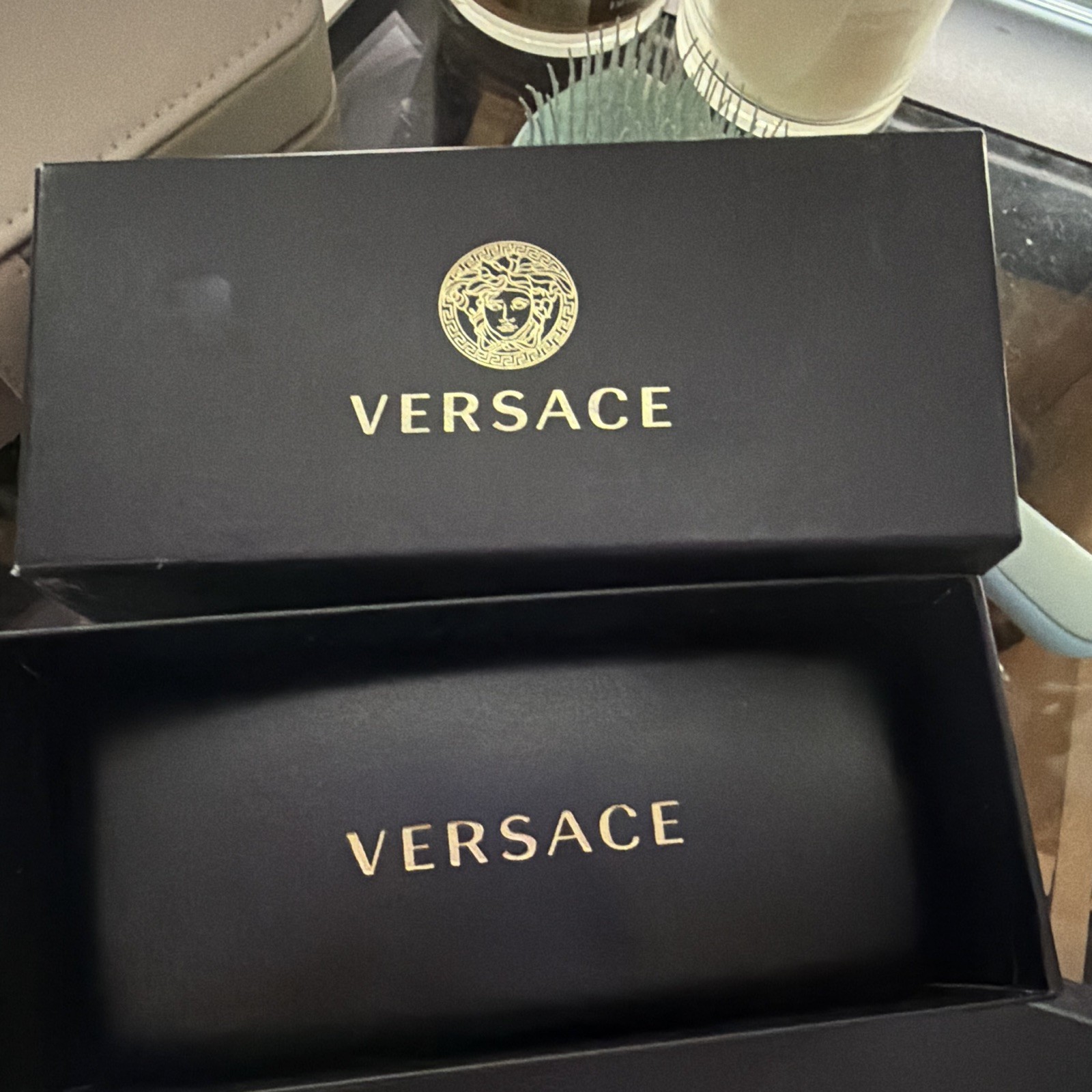 Versace 2226 Men’s Gold Metal Shield Sunglasses Black Tinted Lens 115mm