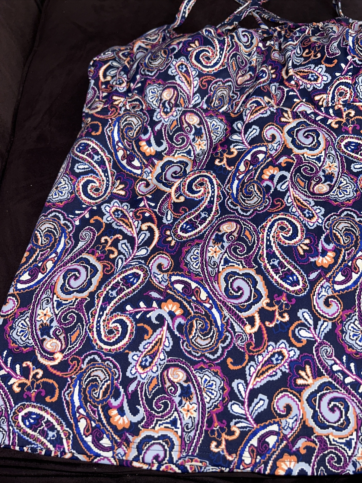 Lands End Swim Top Womens Size 14 Underwire Purple Paisley Tankini Swimwear