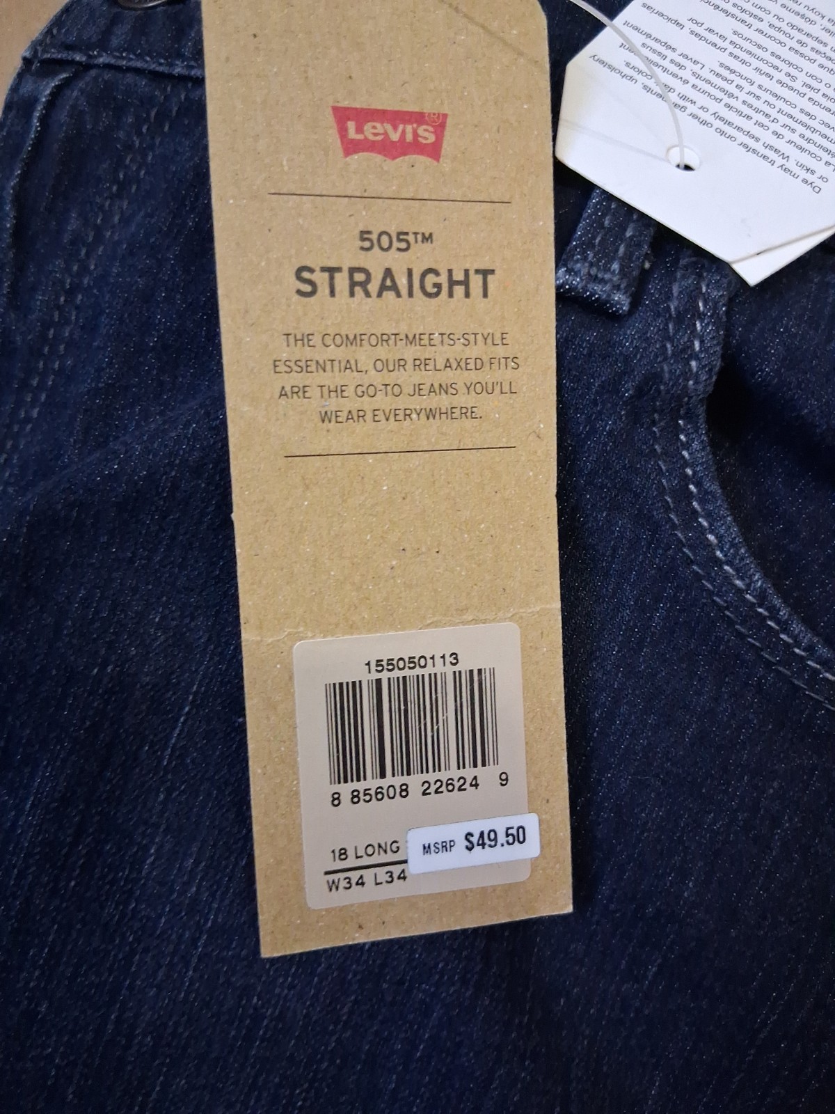 NEW Levi’s 505 Regular Fit Jeans Size 18 Reg 34W x 34L Medium Indigo Blue NWT