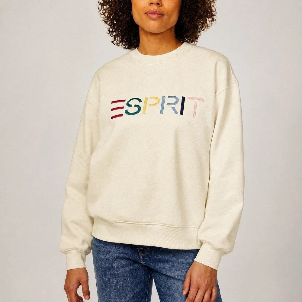 Esprit Logo Fleece Sweatshirt Crewneck Cream Viral 80’s Style S M L XL XXL