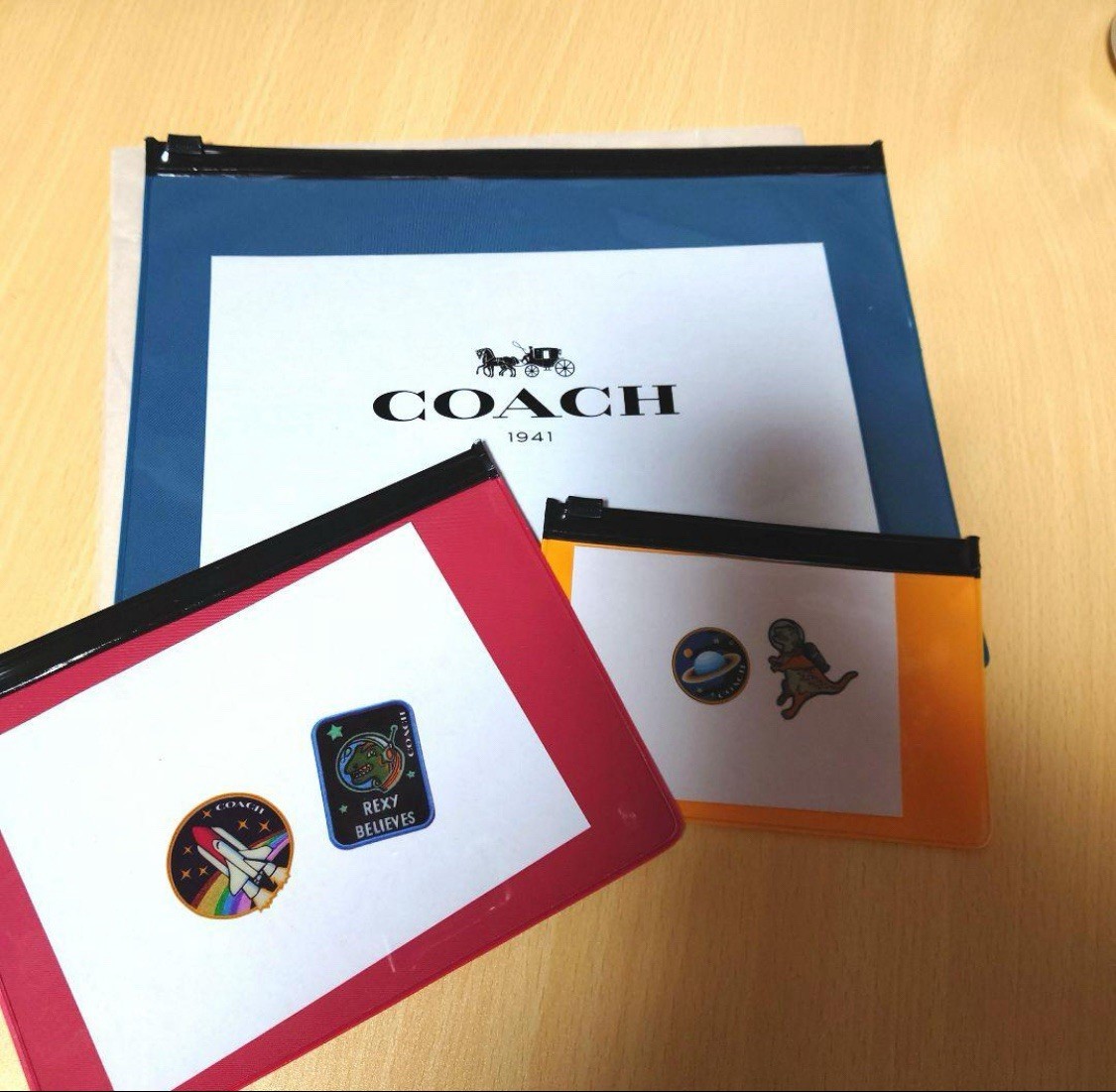 Coach Rexy Space 3 Pc Plastic Slide Zip Case Clear Storage Bag NASA Shuttle