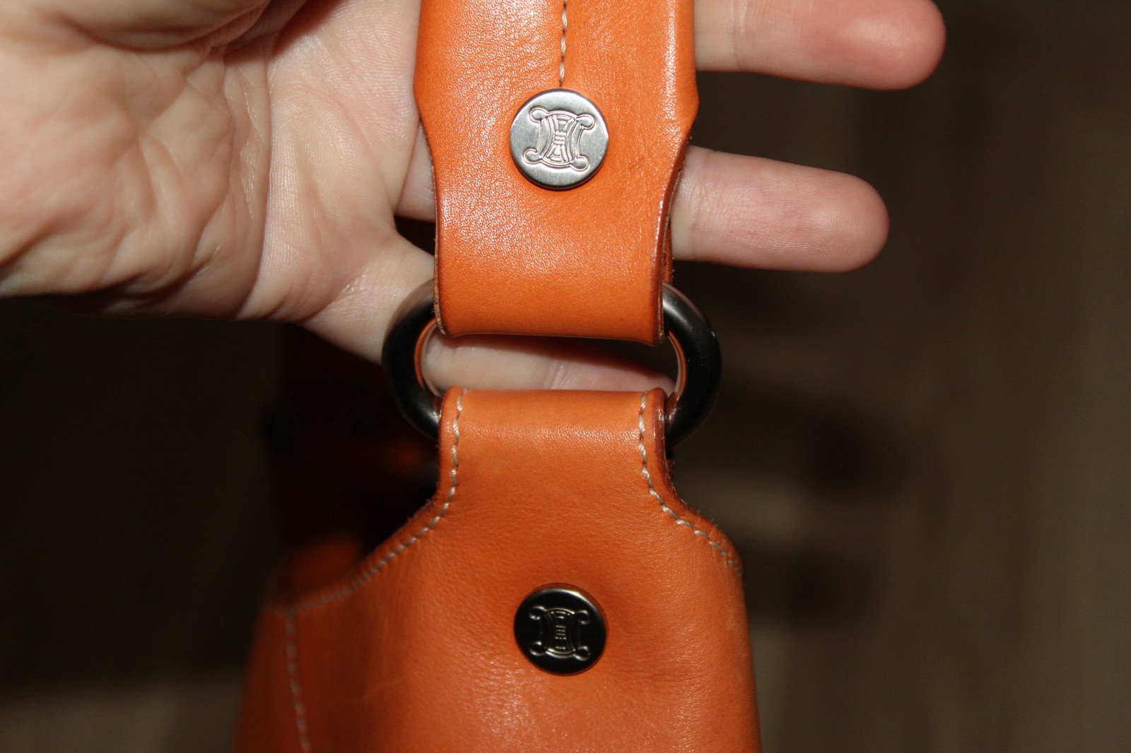 Celine Boogie Tote Bag Orange Leather Open Pockets Auth CE00/23