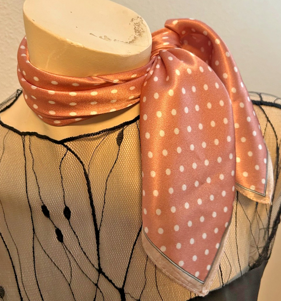 NEW 20 x 21 In. Sq. Med. Deep Pink, White Polka dots 100% Silk Pat.- SS 1050
