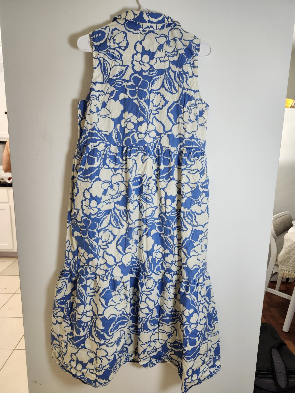 Tahari Arthur S. Levine Blue and White Floral Sleeveless Tiered Maxi Dress
