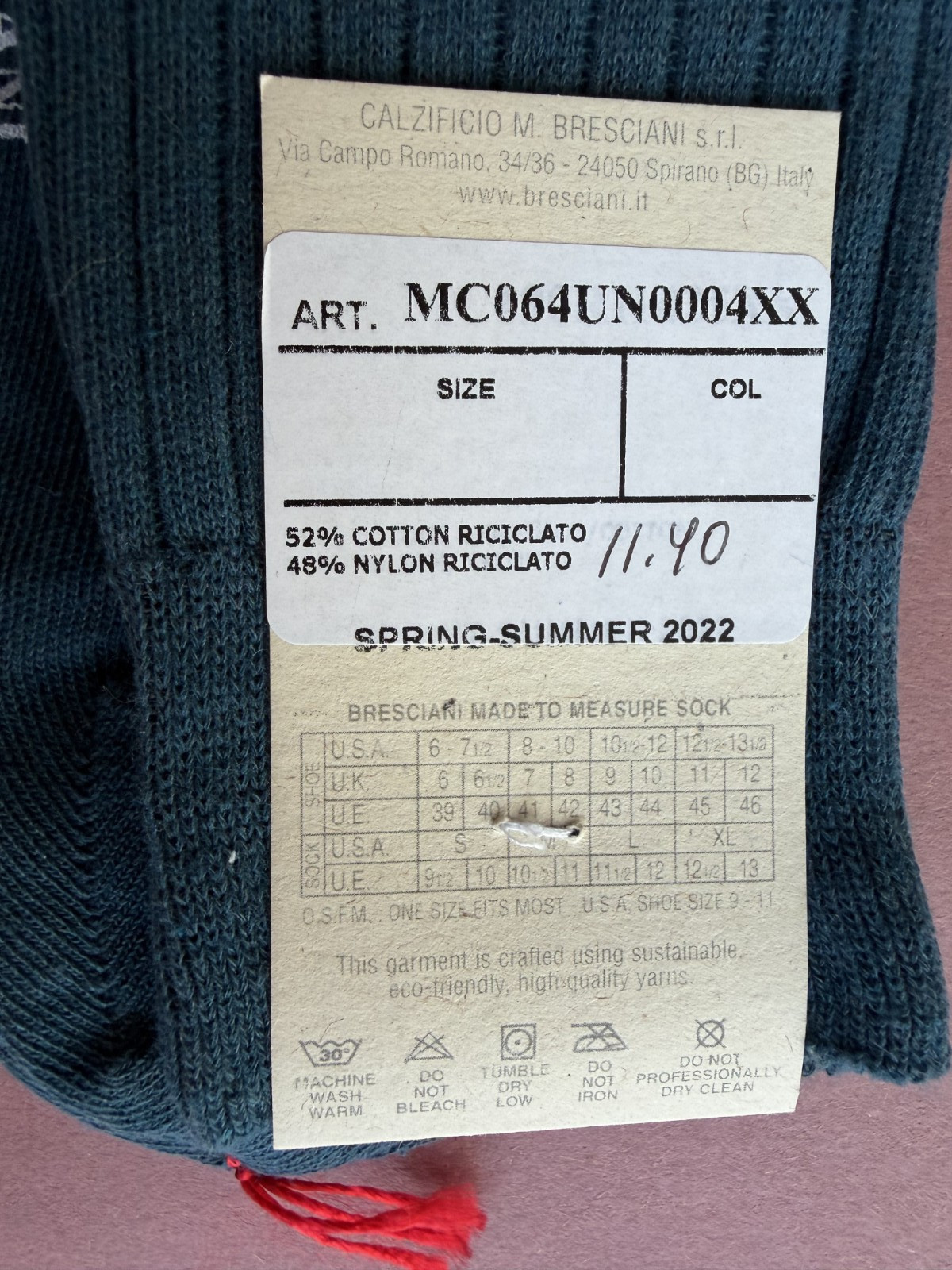 Spring/Summer 2022 Men’s Bresciani Socks NWT Blended Dark Teal Ribbed