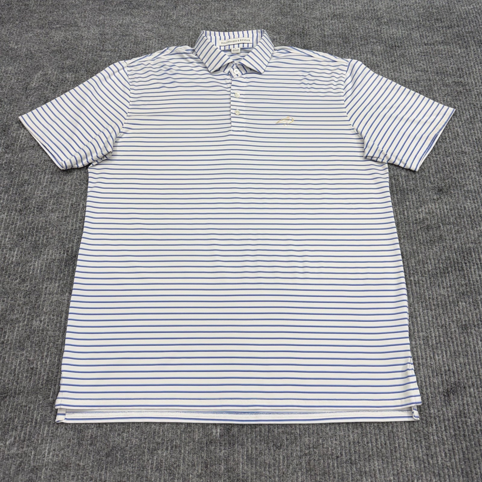 Holderness & Bourne The Sutton Surfside Polo Shirt Mens L White Blue Stripe Golf