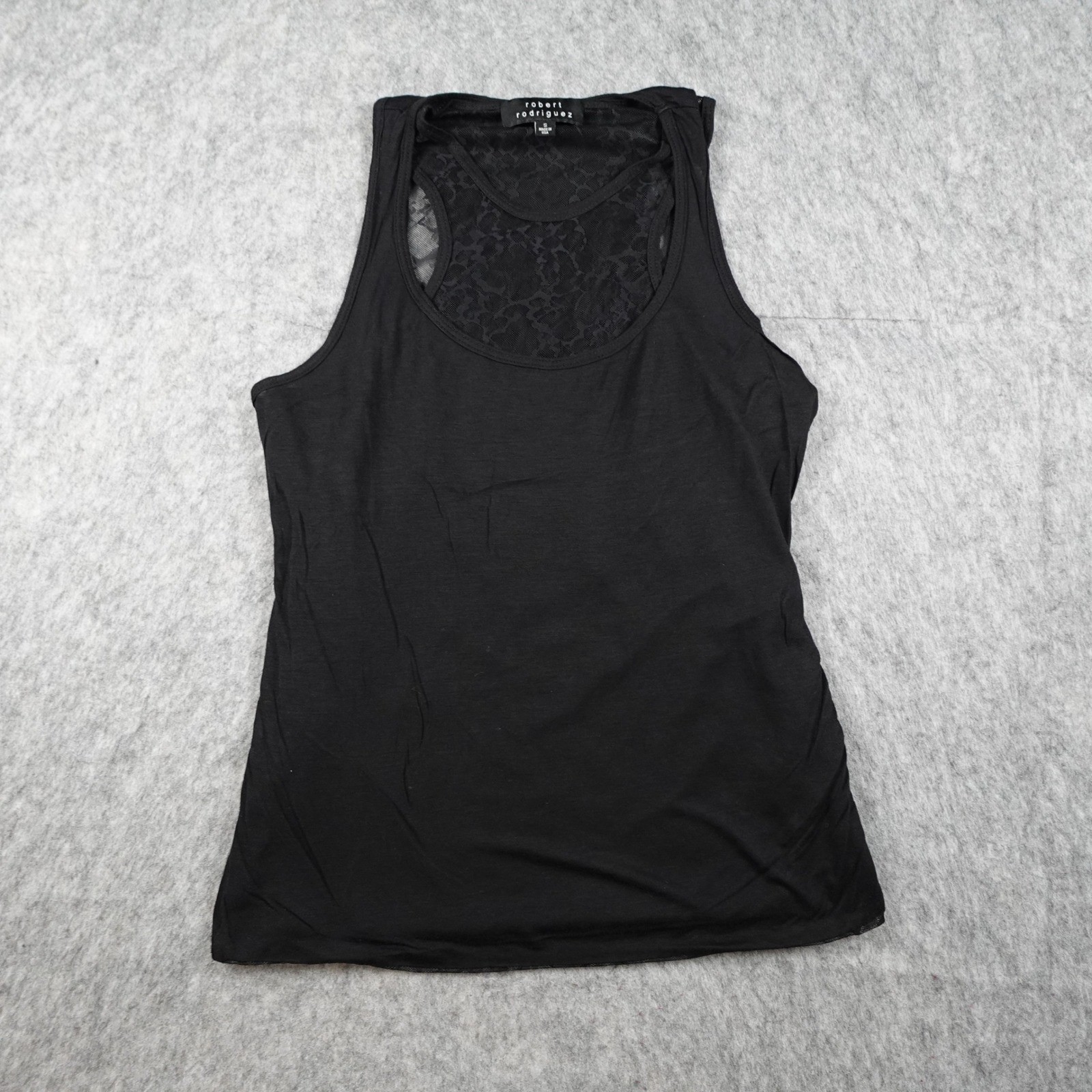 Robert Rodriguez Top Women Small Black Lace Racerback Mesh Panel Silk Blend