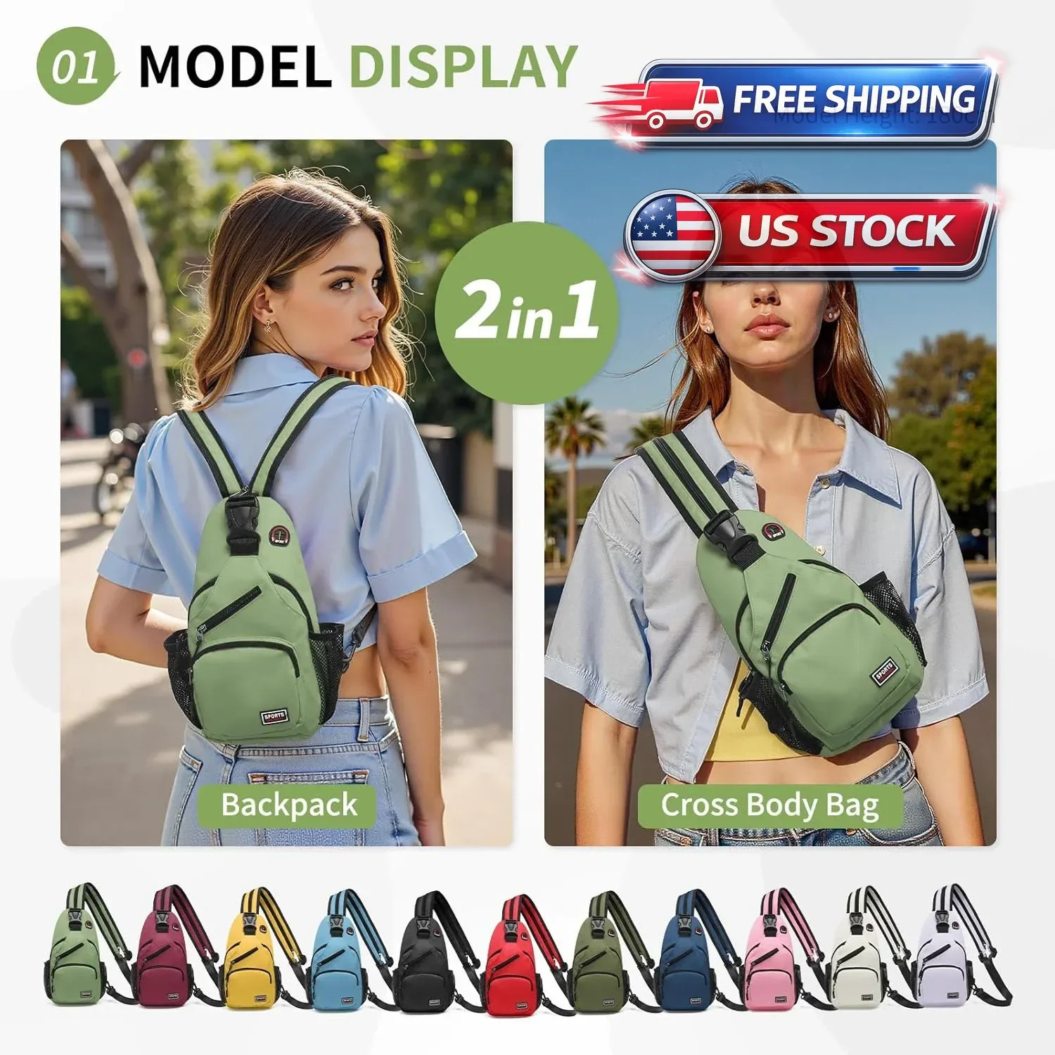 Sling Backpack, Multipurpose Crossbody Shoulder Bag Travel Hiking Daypack