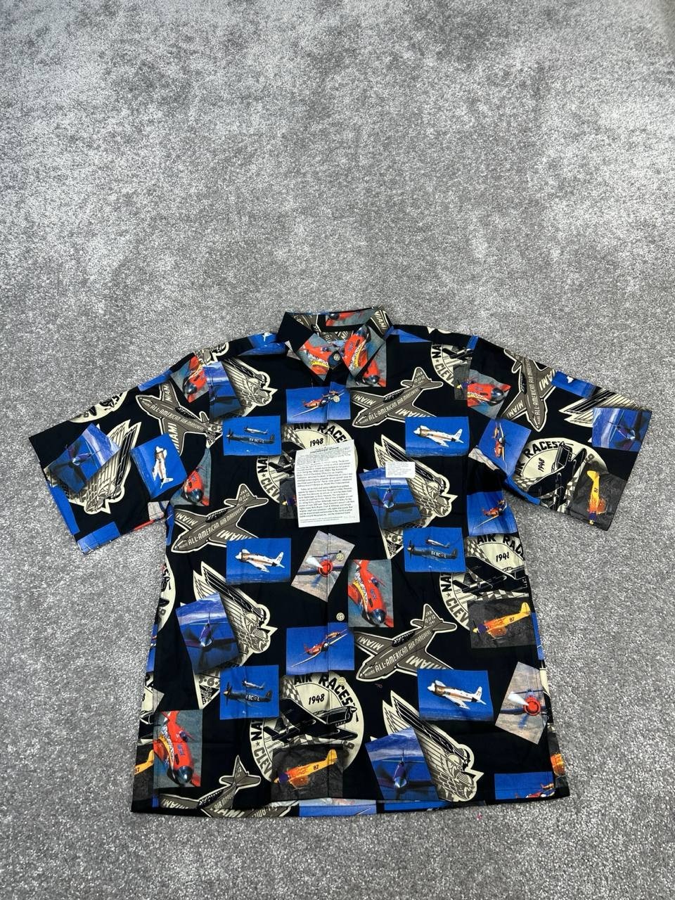 Reyn Spooner Shirt Mens Medium Black Blue Beige Airplane Cotton New