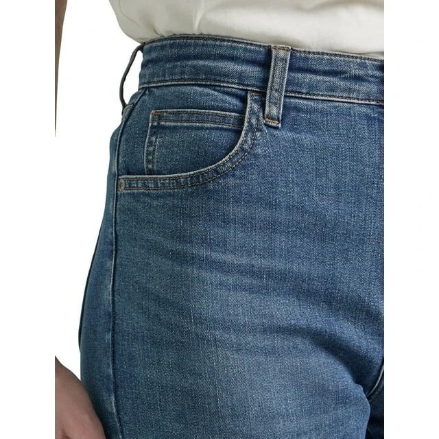 LEE – SIZE: 4 – Heritage High-Rise Fitted Flare Raw Hem Jeans With 33″ Inseam
