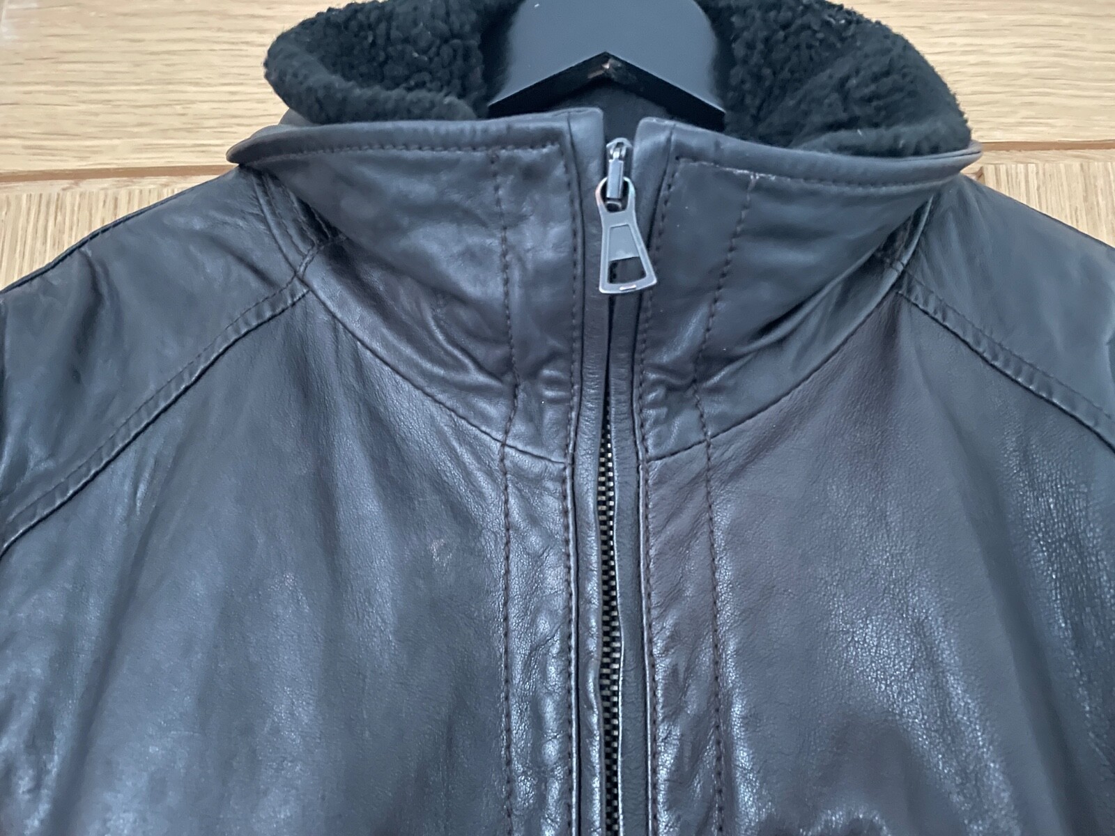 Vintage Brown Strellson Swiss Cross Leather Jacket Coat Size L Large Great Cond
