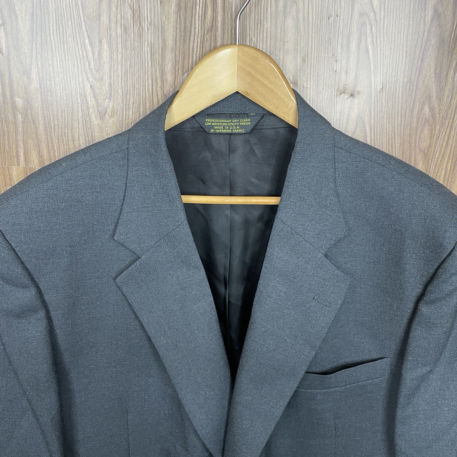 Deansgate Vintage USA Made Blazer Jacket Mens 48R Gray Solid Wool Two Buttons