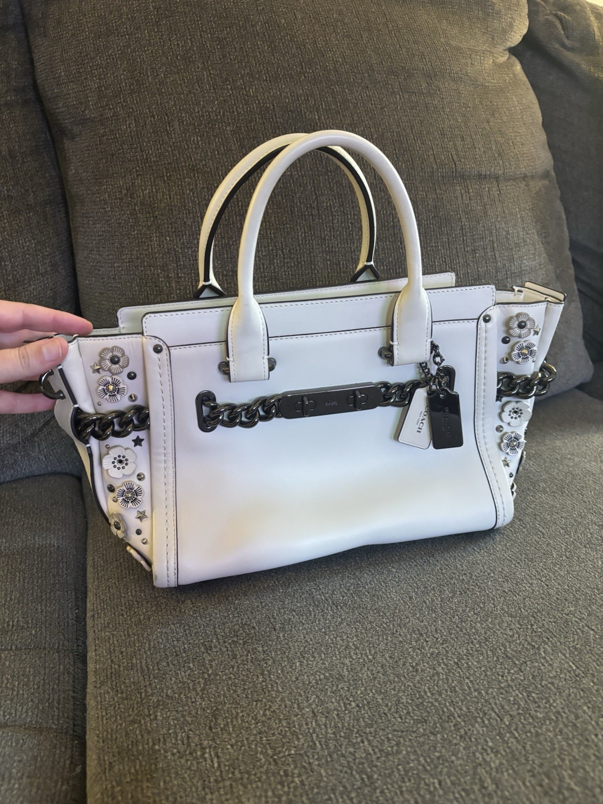 Coach swagger 27 Satchel Off White Leather With Willow Floral Detail
