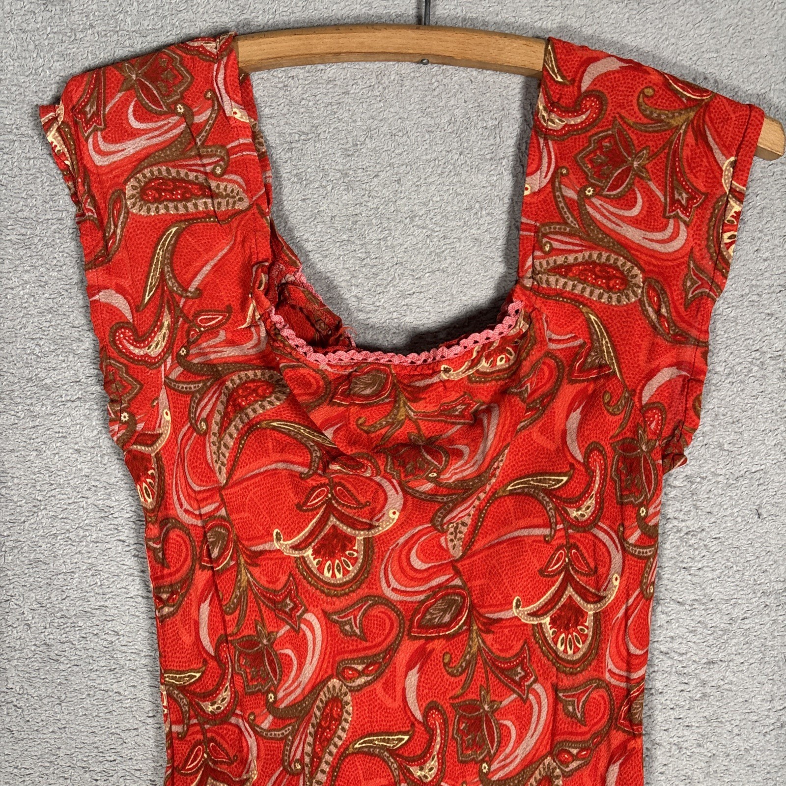 Rampage Vintage 90s Red Paisley Rayon Midi Dress Square Neck Ruffle Hem Fits XS