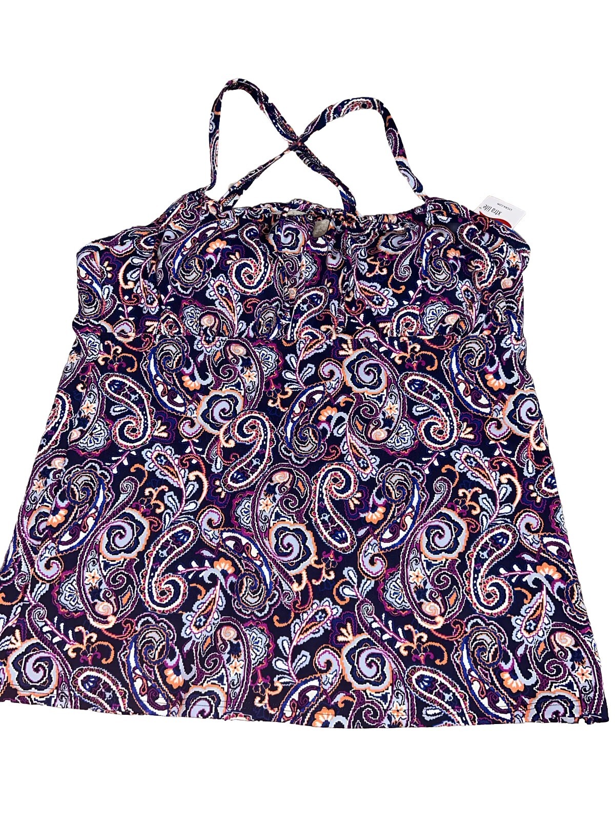 Lands End Swim Top Womens Size 14 Underwire Purple Paisley Tankini Swimwear