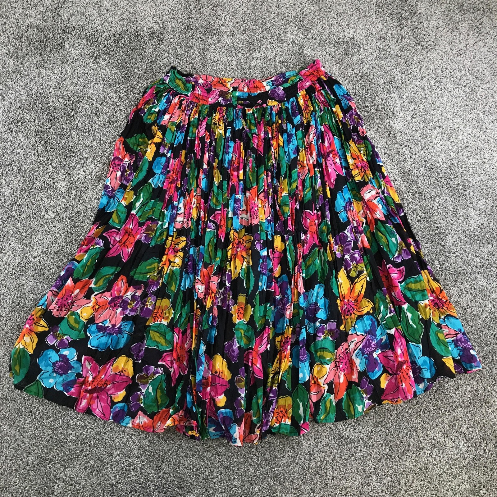 Vintage Phool Skirt Womens Small Multicolor Floral Peasant Long Elastic Waist