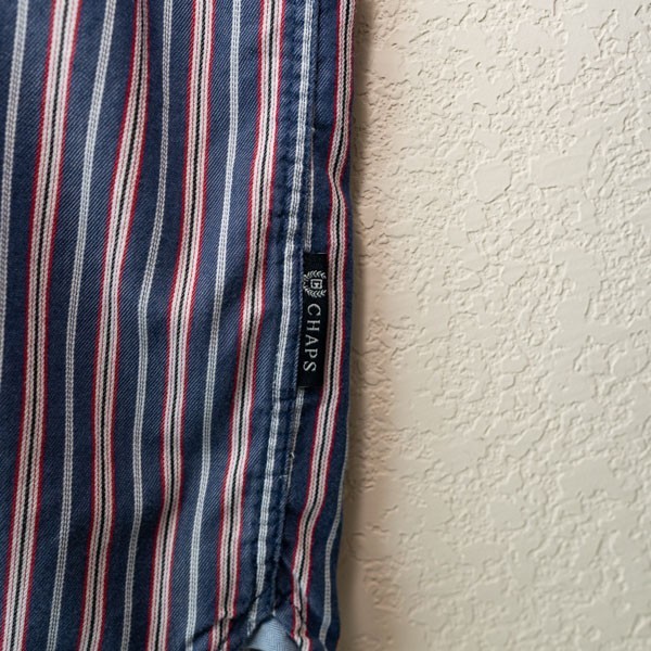 Chaps Button Down Shirt XL Red White Blue Stripe Cotton Preppy Classic Long Slee