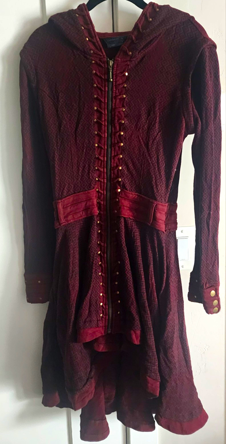 INFINITE NOW Artemis Jacket Women’s Burgundy Hooded Zip Studded Belted M