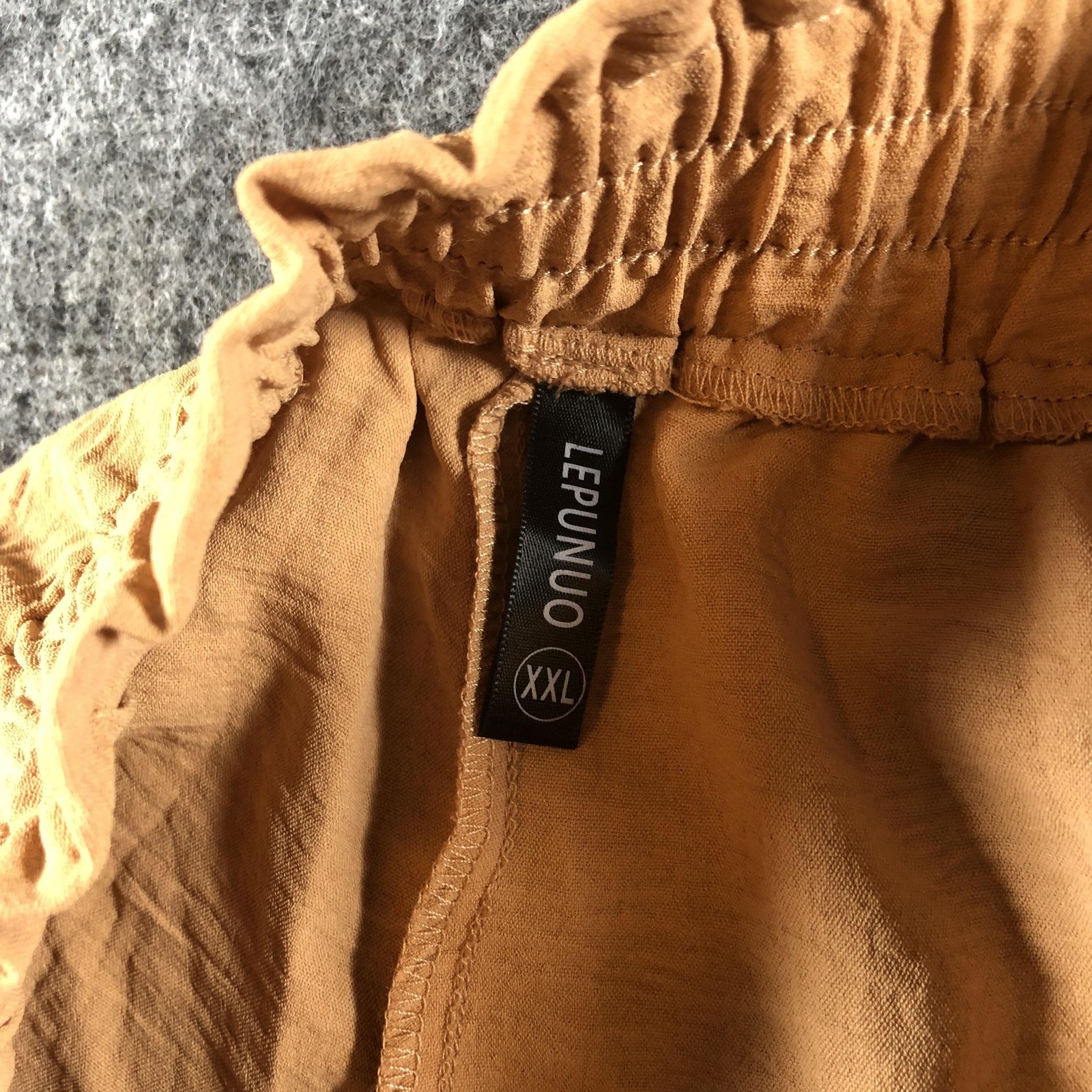 LEPUNUO Pants Womens XXL Beige Paperbag Wide Leg Belted Casual