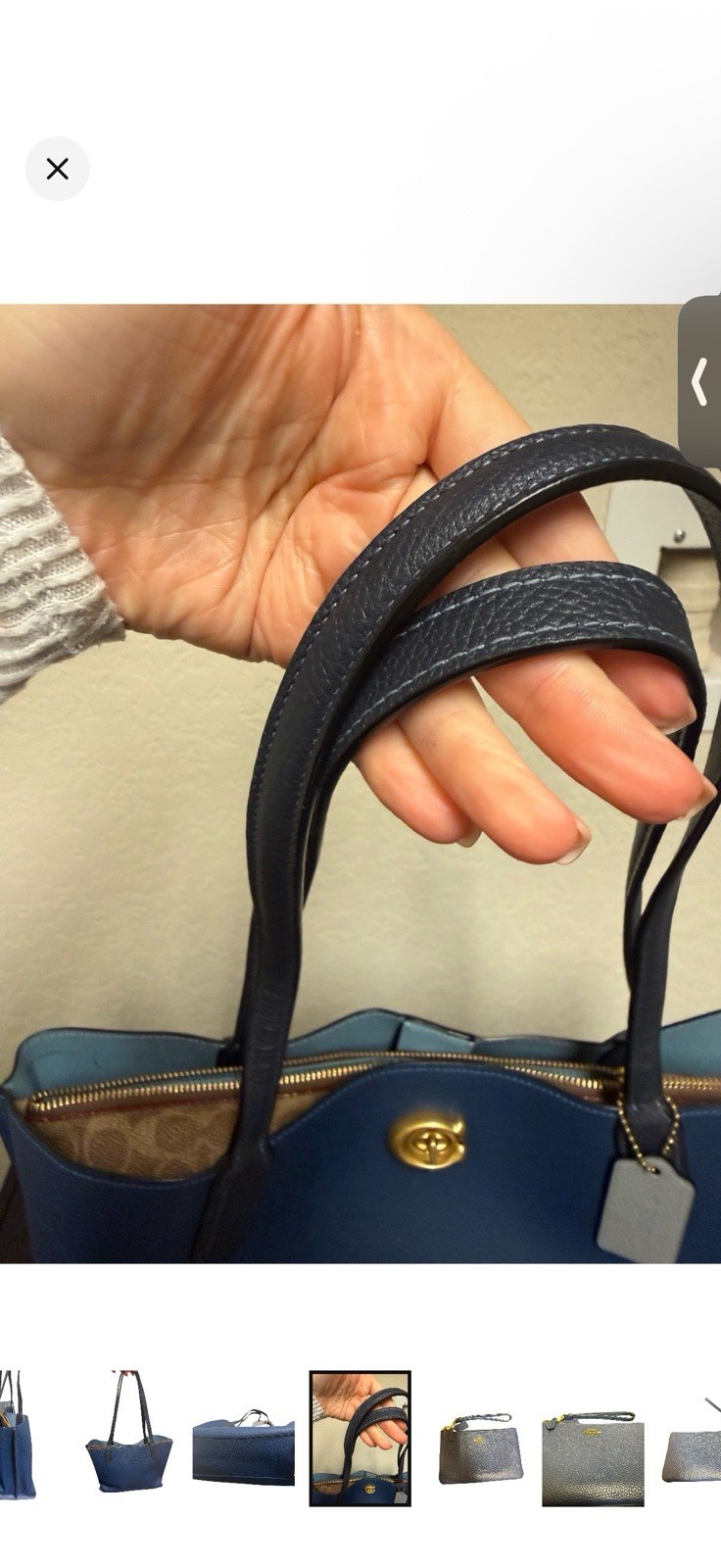 Coach Willow Blue Pebbled Tote Turnlock & Zip Gold Hardware w/ Wristlet