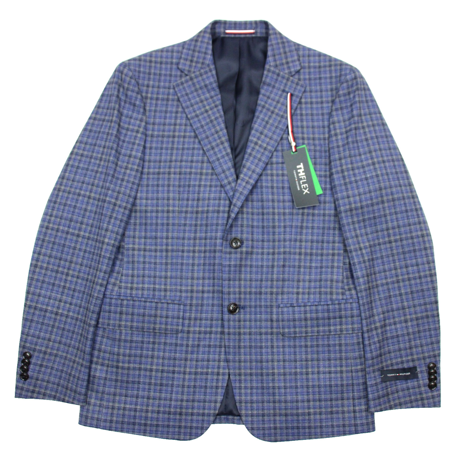 $295 Tommy Hilfiger Sport Coat 36 S Modern Fit Blue Check TH Flex Blazer Jacket