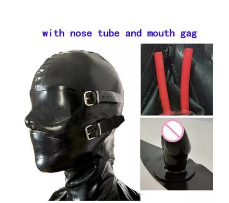 Latex Rubber Hood with Removable Eyes&Mouth Mask&Back Zipper Fetish Club Wear US