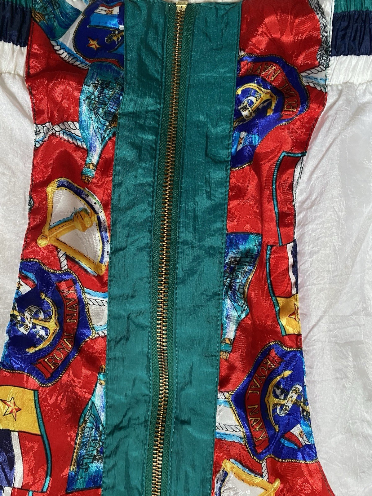 VTG RE Sport River Edge Nautical Track Jacket 1980s Zip Green White Retro Sz M
