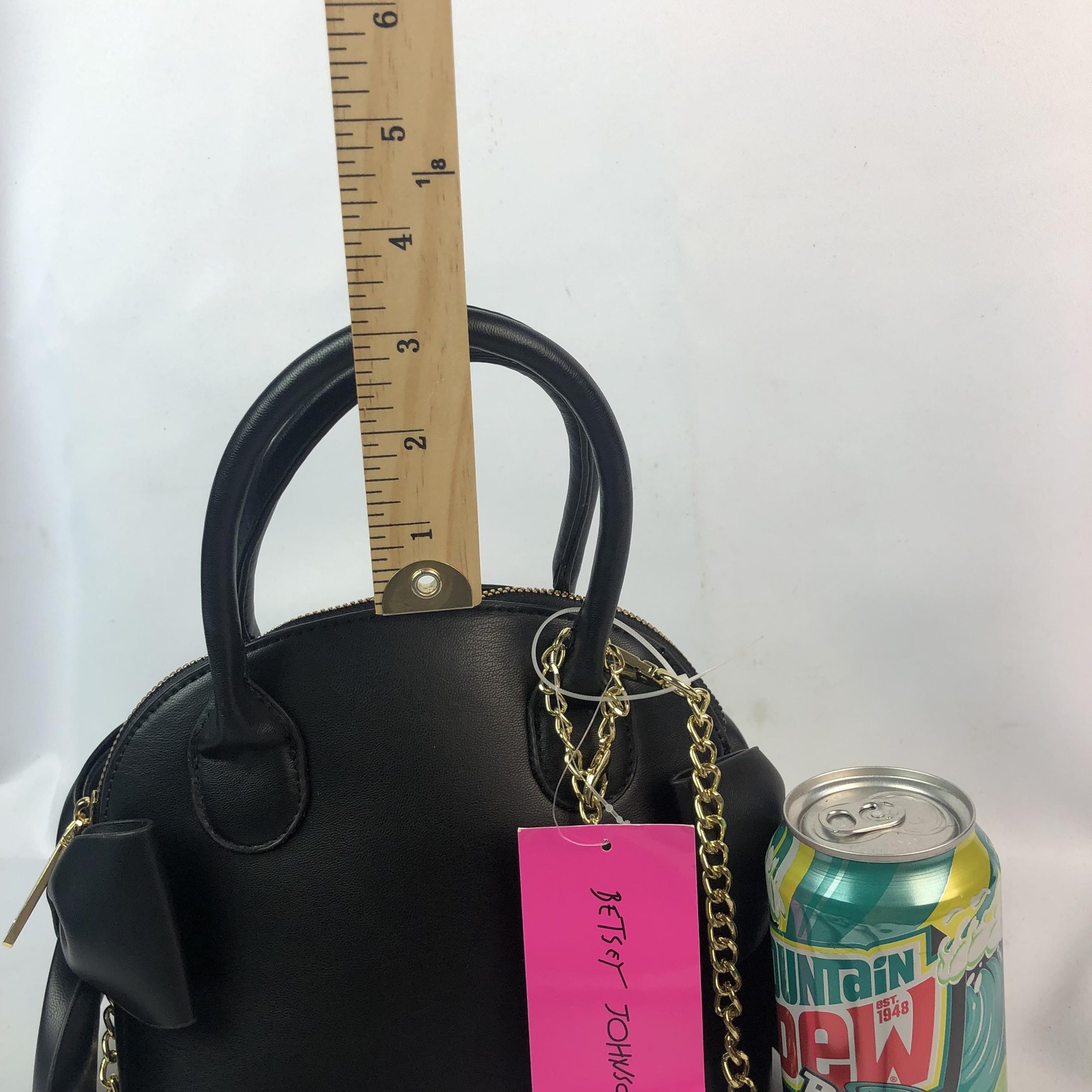 Betsey Johnson Satchel Bag Womens Black XOHOLLY Dome Bows Heart Charm NWT READ