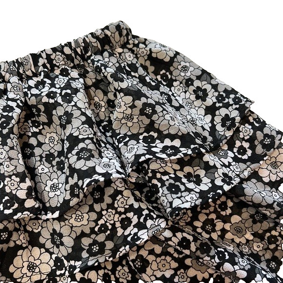 Michael Kors Women’s Black & Aluminum Gray Floral Print Off-the-Shoulder Blouse
