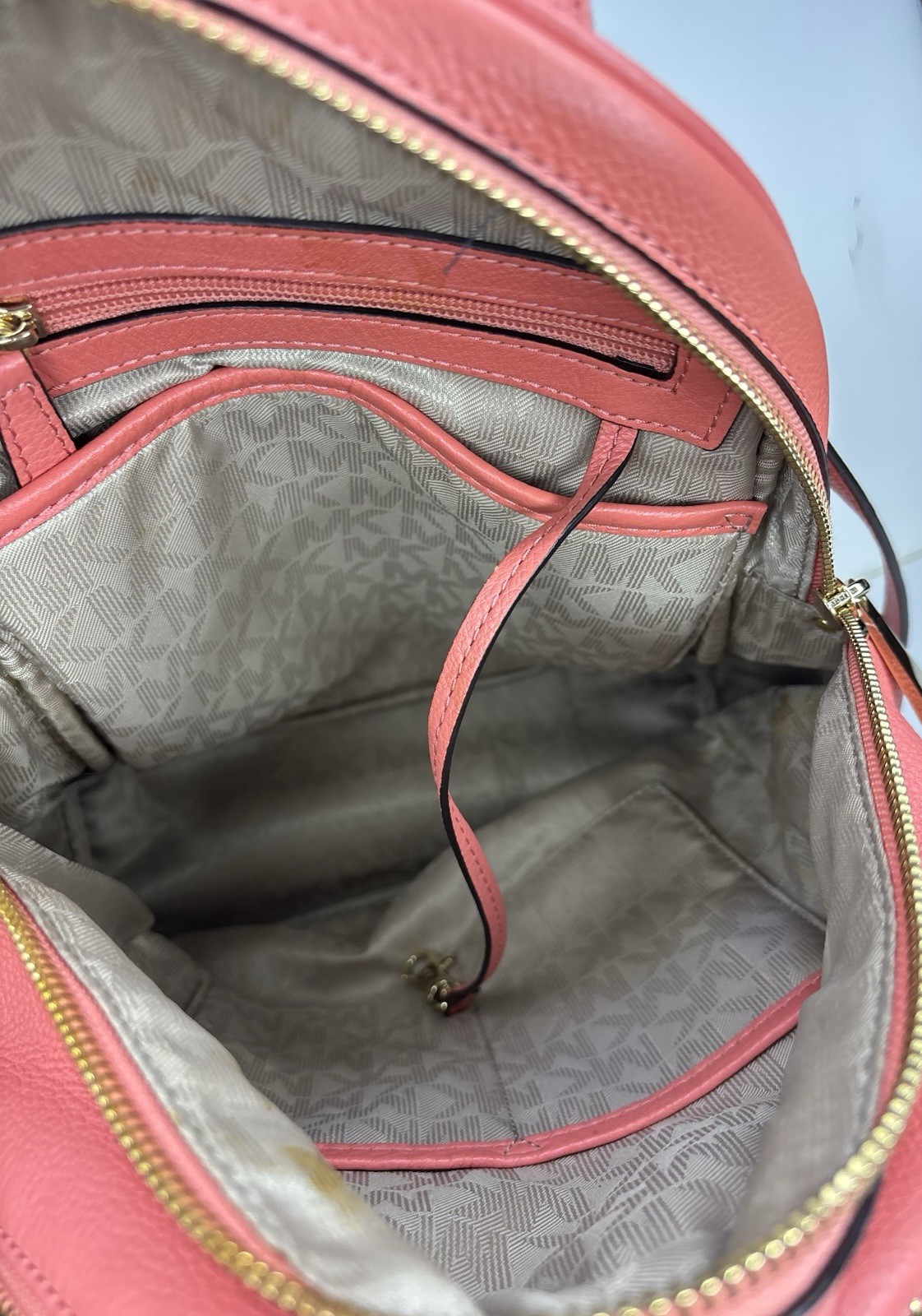 Michael Kors Women’s Medium Backpack Purse In Peach Soft Leather With Gold Studs