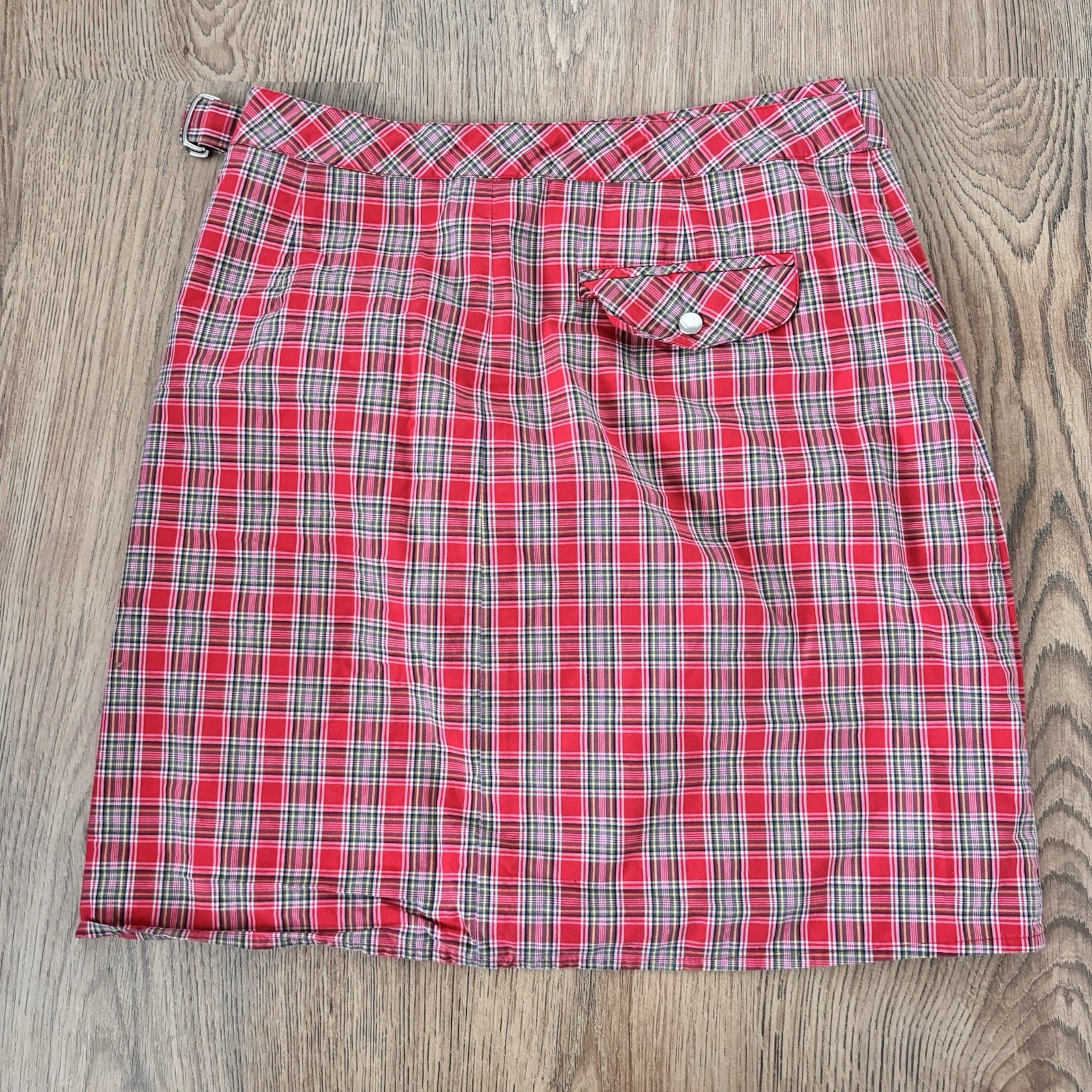 Gap Vintage Y2K Skirt Fit 8 W26 Red Multi Wrap Plaid Check Mini Retro Cotton
