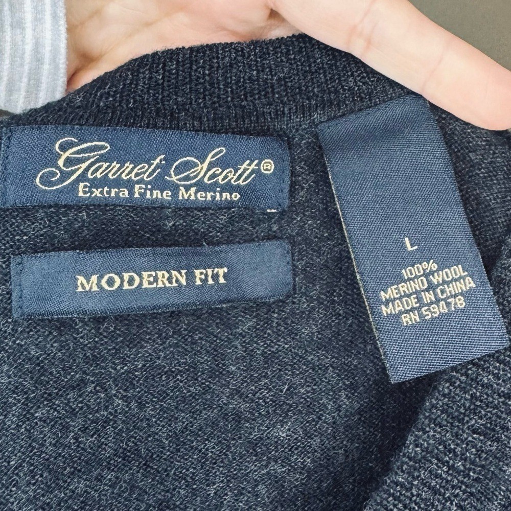 Garret Scott Argyle Sweater 100% Merino Wool V Neck Mens L