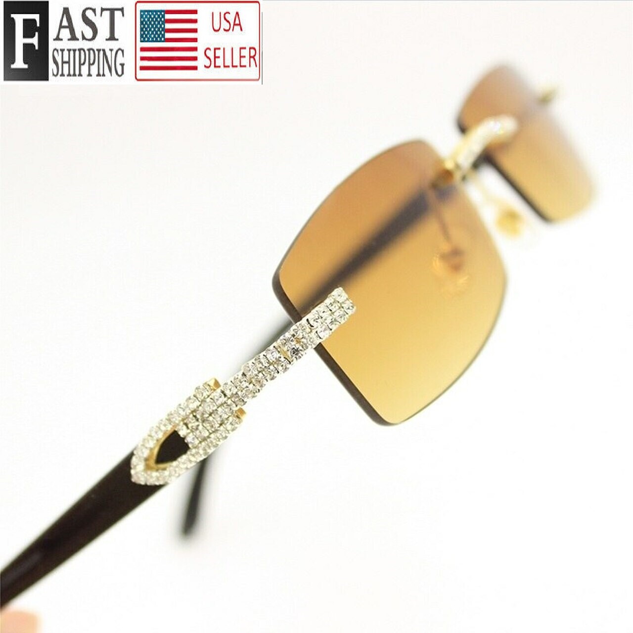 Diamond Sunglasses BUFF’S BLUE lens gold Buffs Retro vintage Hip Hop rapper Iced