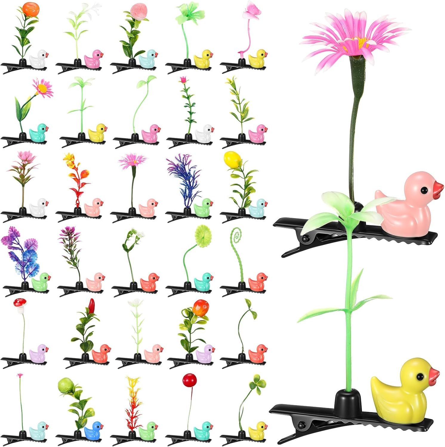 30 Pcs Rave Festival Hair Clips Bean Sprout Duck Plant Hairpins Multicolor
