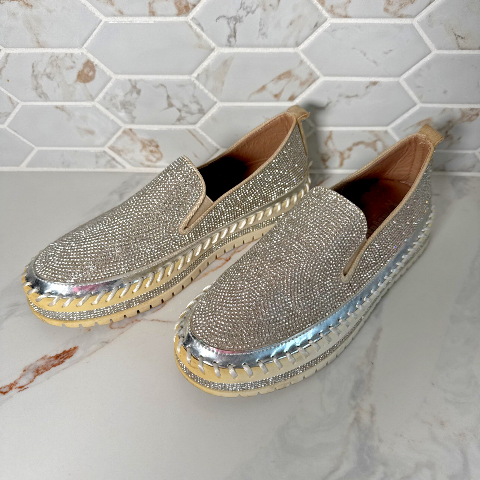 Muguan Rhinestone Bling Platform Slip-on Loafers Women’s US Size 8
