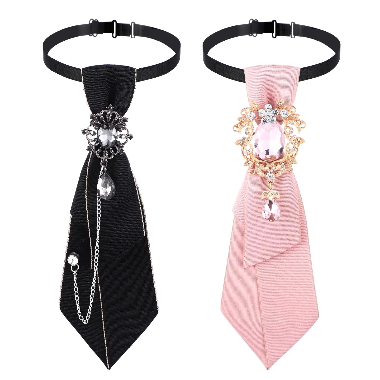 2 Pcs Adjustable Ties for Women Pearl Leopard Bow Tie with Crystal Pre Tied W…