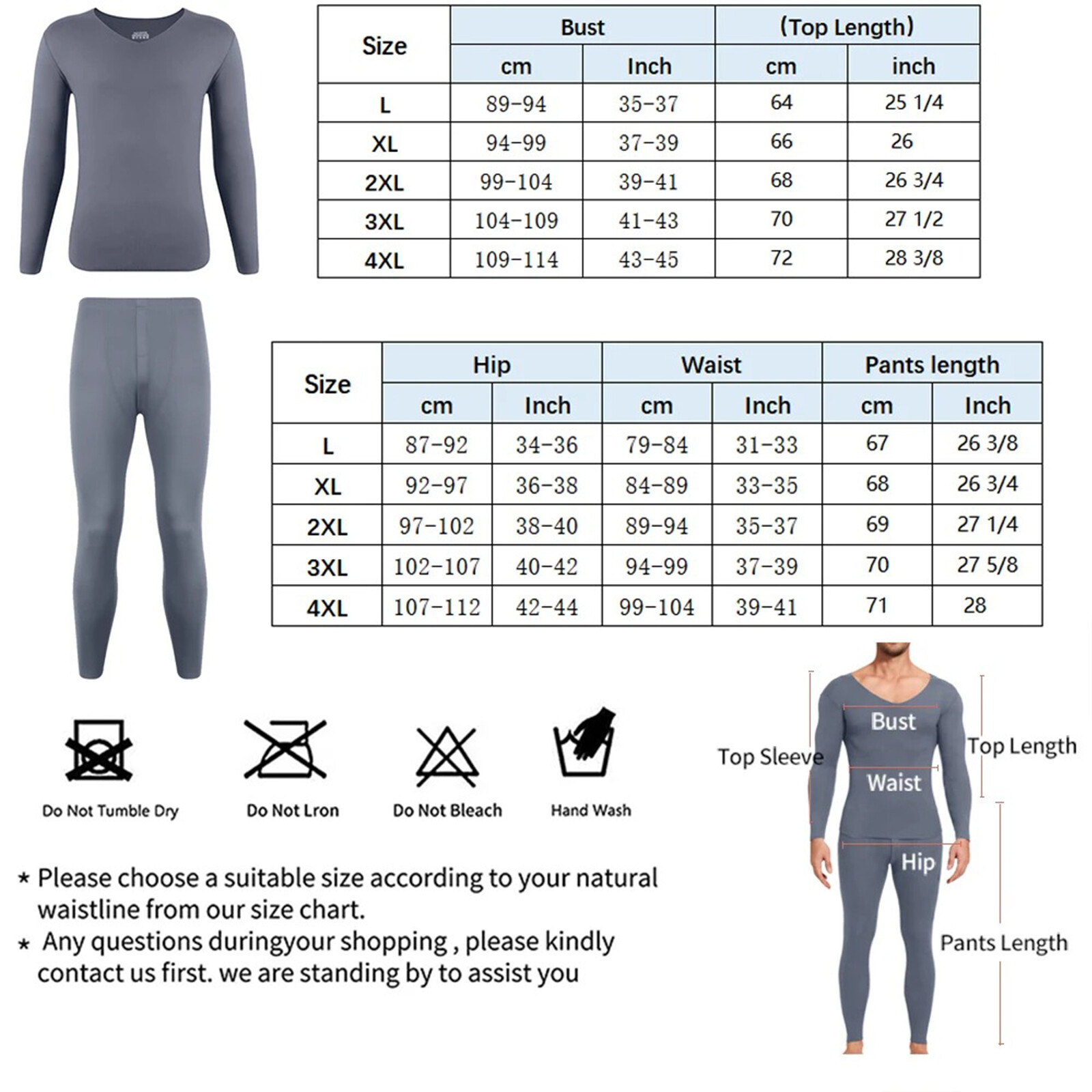 Men Thermal Warm Underwear V Neck Soft Fleece Lined Long Johns Set Top & Bottom