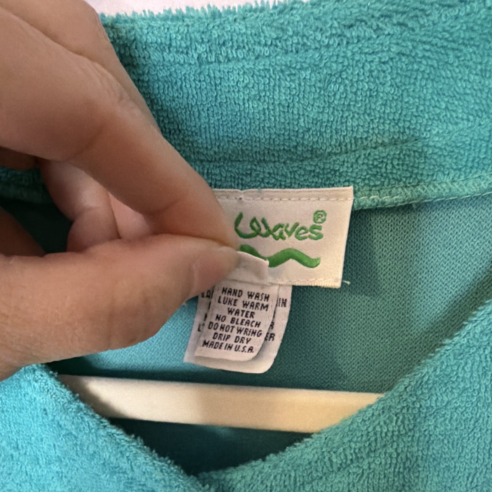 Vintage Sea Waves Turquoise Solid swim cover up gold Heart Buttons Small