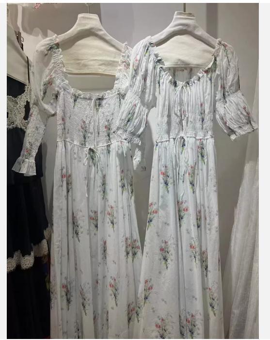 Doen Organic Cotton Short Sleeve Floral Printed Midi Dress for Women