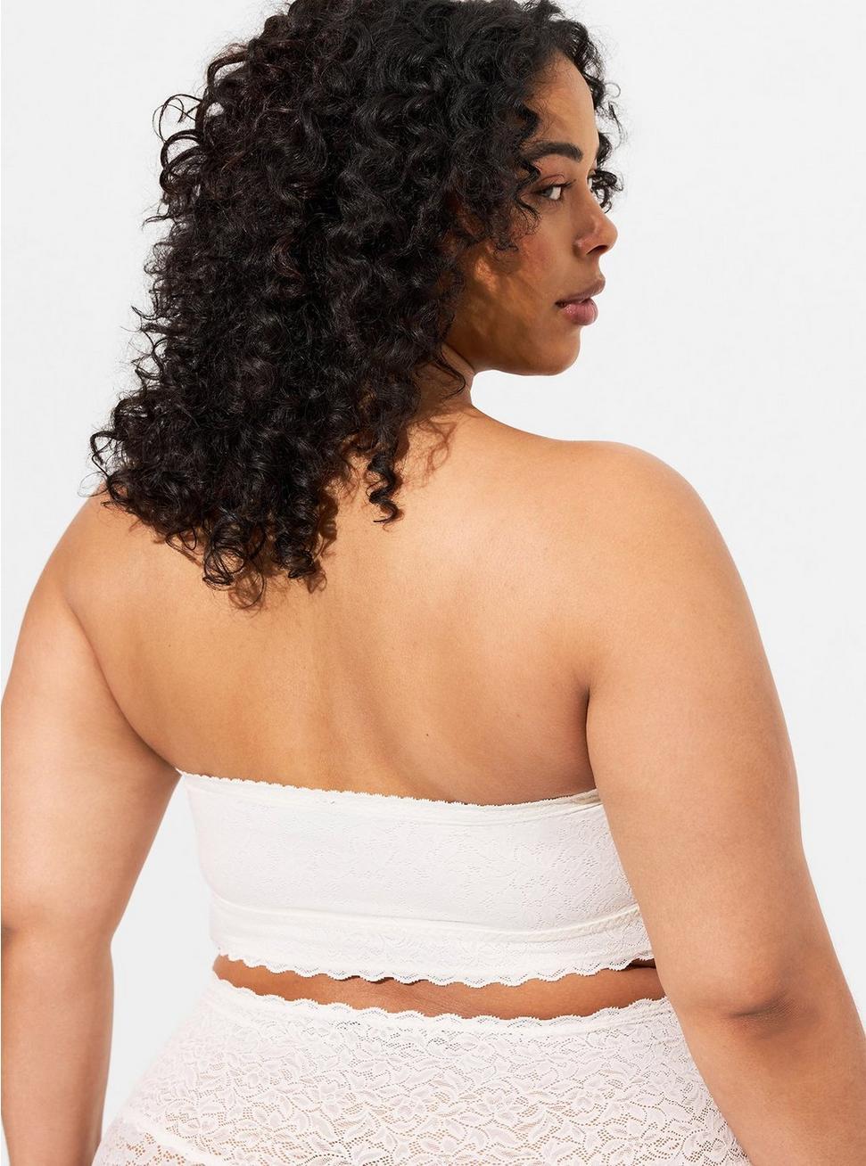 TORRID UNLINED 4 WAY STRETCH LACE BANDEAU BRA CLOUD DANCER WHITE NEW
