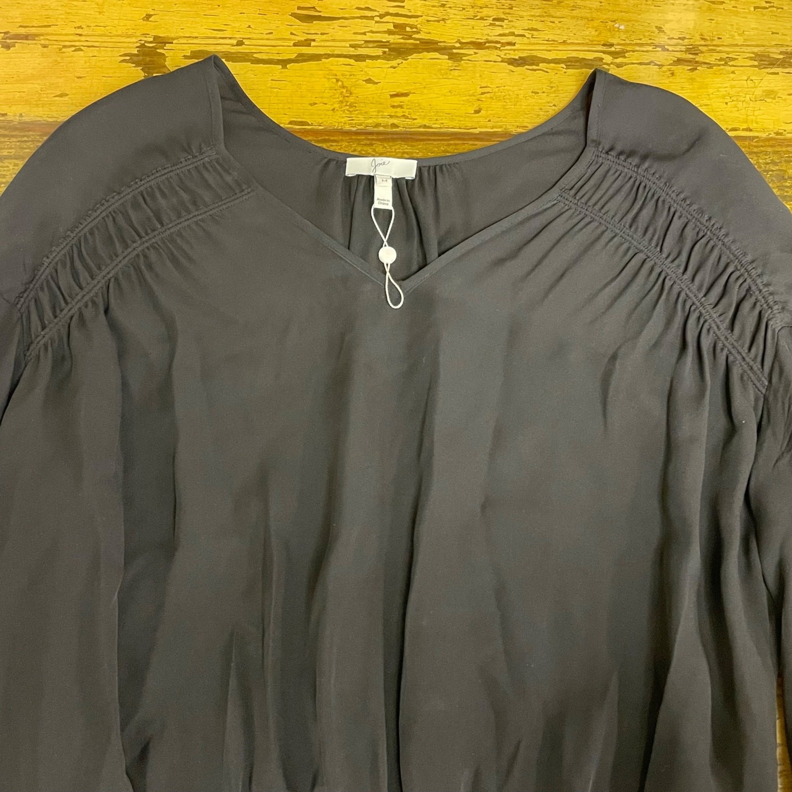 Joie Louvre Silk Peplum Semi Sheer Blouse Black Sz MED Witchy Whimsigoth