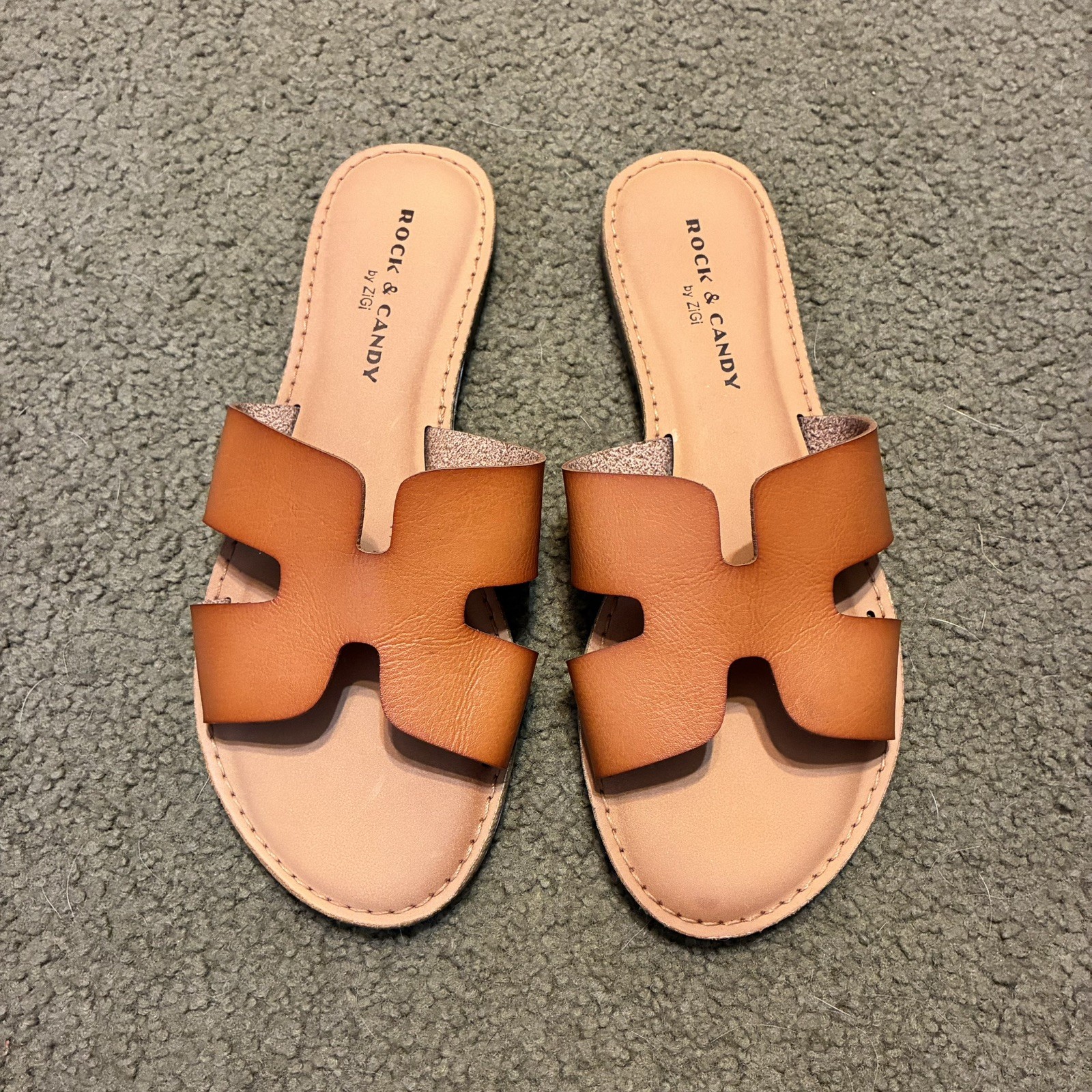 Rock & Candy by Zigi Bindi Sandals Slide Brown Tan Sz 6.5 Cushion Sole Womens